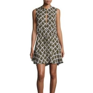 A.L.C 100% silk black yellow white Calder Damask sleeveless mini dress size 8